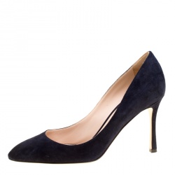 Pre Owned Gianvito Rossi Navy Blue Suede Pointed Toe Pumps Size 38