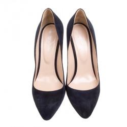 Pre Owned Gianvito Rossi Navy Blue Suede Pointed Toe Pumps Size 38