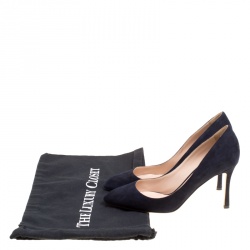 Pre Owned Gianvito Rossi Navy Blue Suede Pointed Toe Pumps Size 38