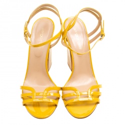 Pre Owned صندل سيرجيو روسي بالوما جلد أصفر لامع بحزام للكاحل مقاس 38