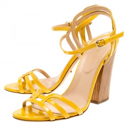 Pre Owned صندل سيرجيو روسي بالوما جلد أصفر لامع بحزام للكاحل مقاس 38