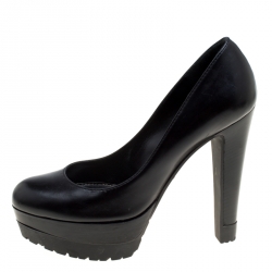 Pre Owned Sergio Rossi Black Leather Platform Pumps Size 36