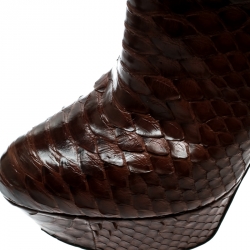 Pre Owned Sergio Rossi Brown Python Leather Platform Ankle Boots Size 36.5