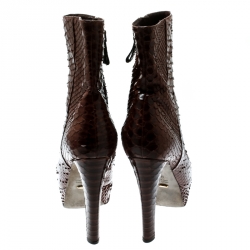Pre Owned Sergio Rossi Brown Python Leather Platform Ankle Boots Size 36.5
