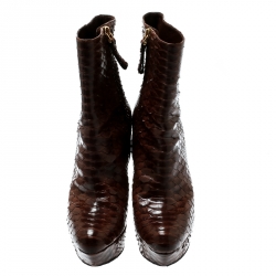 Pre Owned Sergio Rossi Brown Python Leather Platform Ankle Boots Size 36.5