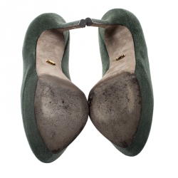 Pre Owned Sergio Rossi Green Textured Suede Leather Cut Out Platform Pumps Size 35