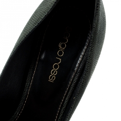 Pre Owned Sergio Rossi Green Textured Suede Leather Cut Out Platform Pumps Size 35