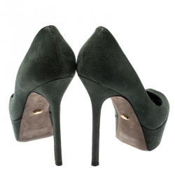 Pre Owned Sergio Rossi Green Textured Suede Leather Cut Out Platform Pumps Size 35