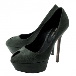 Pre Owned Sergio Rossi Green Textured Suede Leather Cut Out Platform Pumps Size 35