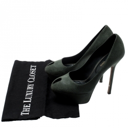 Pre Owned Sergio Rossi Green Textured Suede Leather Cut Out Platform Pumps Size 35