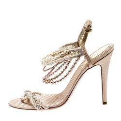 Pre Owned صندل سيرجيو روسي سير لؤلؤ وقماش بيج مقاس 39