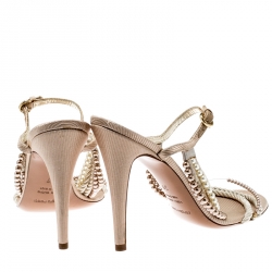 Pre Owned صندل سيرجيو روسي سير لؤلؤ وقماش بيج مقاس 39