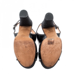 Pre Owned Sergio Rossi Black Leather Block Heel Slingback Sandals Size 37