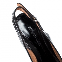 Pre Owned Sergio Rossi Black Leather Block Heel Slingback Sandals Size 37