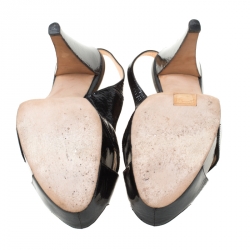 Pre Owned Sergio Rossi Black Patent Leather Slingback Platform Sandals Size 38