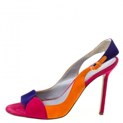 Pre Owned Sergio Rossi Multicolor Suede Open Toe Slingback Sandals Size 40