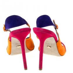 Pre Owned Sergio Rossi Multicolor Suede Open Toe Slingback Sandals Size 40