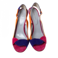Pre Owned Sergio Rossi Multicolor Suede Open Toe Slingback Sandals Size 40