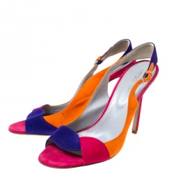 Pre Owned Sergio Rossi Multicolor Suede Open Toe Slingback Sandals Size 40