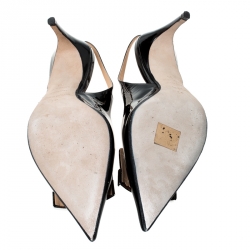 Pre Owned حذاء كعب عالي سيرجيو روسي سكاربي دونا فتحة كعب معل سميك جلد لامع أسود مقاس 38