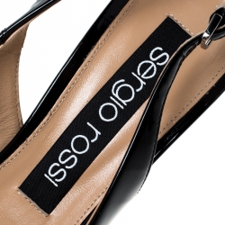 Pre Owned حذاء كعب عالي سيرجيو روسي سكاربي دونا فتحة كعب معل سميك جلد لامع أسود مقاس 38