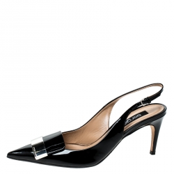 Pre Owned حذاء كعب عالي سيرجيو روسي سكاربي دونا فتحة كعب معل سميك جلد لامع أسود مقاس 38