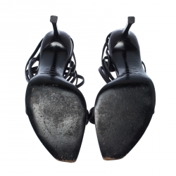 Pre Owned Sergio Rossi Black Leather Square Toe Strappy Sandals Size 41