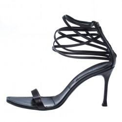 Pre Owned Sergio Rossi Black Leather Square Toe Strappy Sandals Size 41