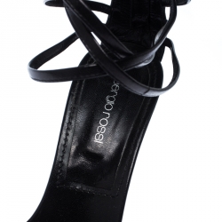 Pre Owned Sergio Rossi Black Leather Square Toe Strappy Sandals Size 41