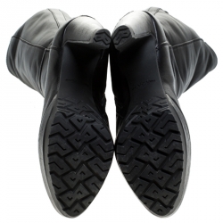 Pre Owned Sergio Rossi Black Leather Zip Platform Knee Length Boots Size 36