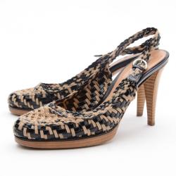 Pre Owned Sergio Rossi Pelle Woven Slingbacks Size 38