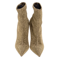 Pre Owned Sergio Rossi Metallic Knit Fabric Pointed Toe Ankle Boots Size 38.5