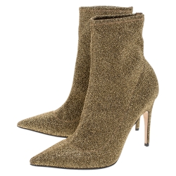 Pre Owned Sergio Rossi Metallic Knit Fabric Pointed Toe Ankle Boots Size 38.5