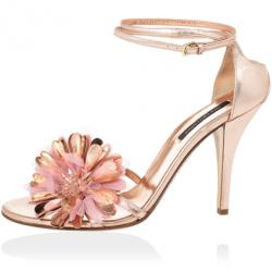 Pre Owned Sergio Rossi Pink Flower Ankle Strap Sandals Size 40.5