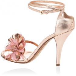 Pre Owned Sergio Rossi Pink Flower Ankle Strap Sandals Size 40.5