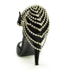 Pre Owned Sergio Rossi Black Satin Diamante Studded Ankle Strap Sandals Size 41