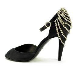 Pre Owned Sergio Rossi Black Satin Diamante Studded Ankle Strap Sandals Size 41