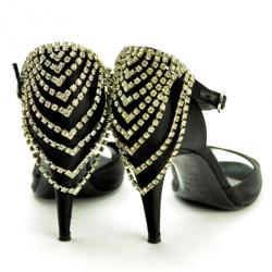 Pre Owned Sergio Rossi Black Satin Diamante Studded Ankle Strap Sandals Size 41