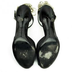 Pre Owned Sergio Rossi Black Satin Diamante Studded Ankle Strap Sandals Size 41