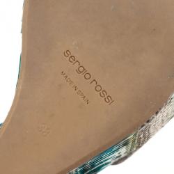 Pre Owned Sergio Rossi Blue Snakeskin Wedges Sandals Size 38