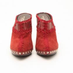 Pre Owned Sergio Rossi Red Embellished Suede Mules Size 38