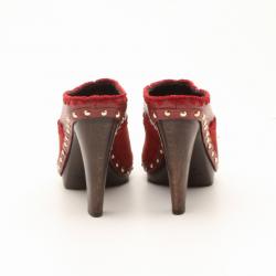 Pre Owned Sergio Rossi Red Embellished Suede Mules Size 38