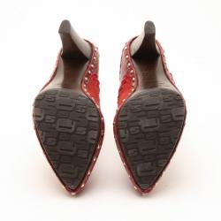 Pre Owned Sergio Rossi Red Embellished Suede Mules Size 38