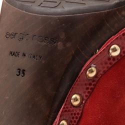 Pre Owned Sergio Rossi Red Embellished Suede Mules Size 38