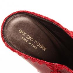 Pre Owned Sergio Rossi Red Embellished Suede Mules Size 38