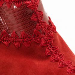 Pre Owned Sergio Rossi Red Embellished Suede Mules Size 38