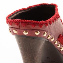 Pre Owned Sergio Rossi Red Embellished Suede Mules Size 38