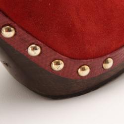 Pre Owned Sergio Rossi Red Embellished Suede Mules Size 38