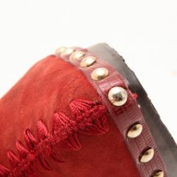 Pre Owned Sergio Rossi Red Embellished Suede Mules Size 38