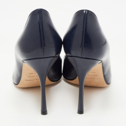 Pre Owned Sergio Rossi Navy Blue Patent Leather Pointed Toe Pumps Size 37